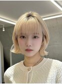韓国風切りっぱなし小顔ボブ/ハイトーン透明感カラー/池袋