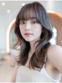 20代30代大人かわいいくびれレイヤーロング/グレーベージュ/前髪