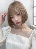 サイドバングワンホンヘアグレージュミニボブ薄め前髪前髪あり◎
