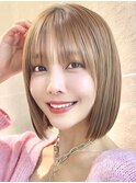 韓国風切りっぱなし小顔ボブ/ハイトーン透明感カラー/池袋