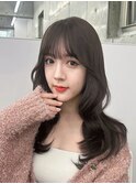 透明感カラーくびれヘアレイヤーカット前髪顔周りカット韓国ヘア