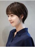 青山白髪ぼかしハイライトウルフショートヘアグレージュ40代50代