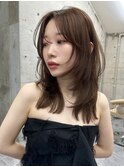 韓国ヘアーハッシュカットレイヤーカットグレージュブリーチ無し