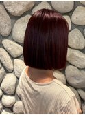 切りっぱなしボブ/ショートボブ/レッドブラウン