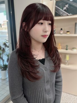 イロウ 天神大名店(IROW) チェリーブラウン 顔周りカット レイヤーカット韓国風レイヤー