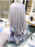 ブルーインナーカラー☆ホワイトアッシュカラーデザインカラー