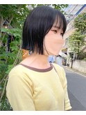 地毛風グレージュ切りっぱなしボブ