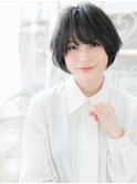 斜めバング暗髪くせ毛風小顔マッシュショートh3上尾20代30代40代