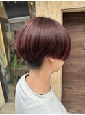 ショート/前下り/マッシュ/ディープレッド