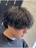 刈り上げなしウルフ/波巻きパーマ/新潟メンズパーマ