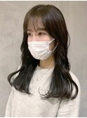 オリーブブラウンロング_外ハネボブセクションカラー_ba377081