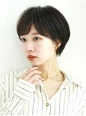 切りっぱなしショート・ボブ/絶壁解消/前髪なし/40代/30代/丸顔