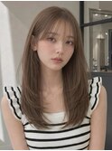 ミルクティーベージュ姫カットエギョモリ前髪ありワンホンヘア◎