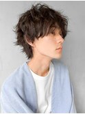 ブルーブラックフェザーパーマサーフカールセンターパート*