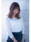 黒髪似合わせカットブルージュグラデーションカラーのふわミディ