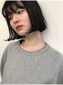 黒髪ボブカット前髪カット重め前髪