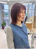 レイヤーカット カシスピンク デザインカラー ウェットヘア
