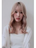 ロング顔周りレイヤー韓国ブリーチホワイトベージュルーツカラー