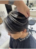 シルバーメッシュブリーチダブルカラーセンターパート