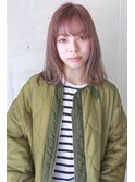 ダブルカラー　ピンクベージュ　毛先ワンカール　透明感カラー01