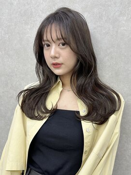 ケーツー エム 京都ラクエ(k-two emu) レイヤーカット*ロングヘア*オリーブカラー*前髪*30代40代50代