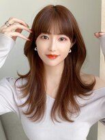 エインアンリー 明治神宮前(AIN.ANLY.)&nbsp;モーヴピンクベージュカラー韓国レイヤースタイル前髪カット