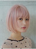 渋谷ブリーチカラータッセルボブ顔周りレイヤー切りっぱなしボブ