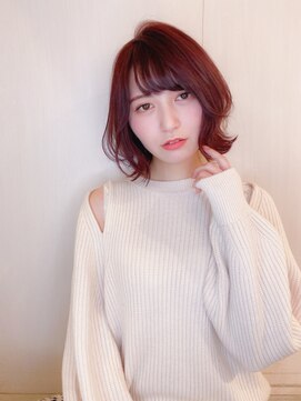 クシュ 本川越店(kusyu...) ミディアムレイヤーハッシュカットワインレッドボルドーカラー