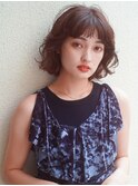 アンブレラカラーこなれミディイメチェンウェーブパーマ前髪