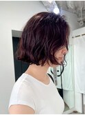 ボブパーマ/ワインレッド