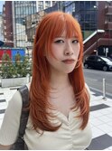 ロングレイヤー顔まわりレイヤーブリーチオレンジ