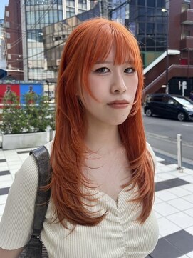 ポイントファイブバイソレイユ 小松店.5 by SOLEIL) ロングレイヤー顔まわりレイヤーブリーチオレンジ