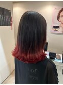 外ハネミディアムボブ 髪質改善裾カラー ツートンカラー