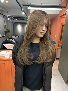 レブ 三条河原町(Reb,) ブリーチなしダブルカラーレイヤーカットミルクティーベージュ