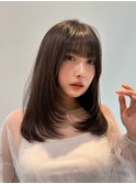 小顔顔まわり似合わせカットミディアムウルフレイヤーロング