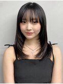 小顔 前髪 レイヤーカット くびれヘア ハイライトカラー"
