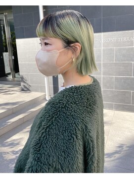 レアバイアルティナ 錦糸町(L’ea by artina) ライムグリーン_オン眉ボブ_ワンレンボブ_グリーンカラー3