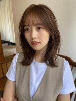 大人かわいいくびレイヤー/ピンクベージュ/小顔シースルー前髪
