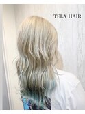 波巻きウェーブ×ホワイトシルバー×ターコイズブルー