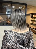 バレイヤージュ、ハイライト、レイヤーロング、グレーベージュ
