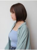 透明感ココアベージュオリーブグレー小顔肩上ミニボブ黒髪質改善