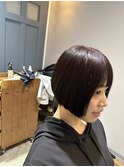 大人可愛いショートボブ　ぱっつん前髪髪質改善　ネイビーグレー