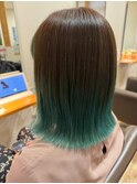 切りっぱなしボブ×エメラルドグリーン うる艶髪質改善Tr