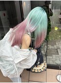 夏のトレンドミントグリーンとうすピンクのグラデーションカラー