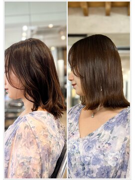 アメイズトーキョー 札幌大通(Amaz! tokyo) くびれレイヤーエモージュ薄めバングアッシュベージュ  縮毛矯正