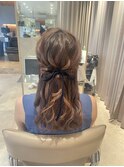 マロンベージュ/ヘアアレンジ/ハーフアップ/お呼ばれスタイル