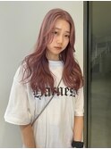 ブリーチカラーハイトーンカラーピンクベージュロングレイヤー