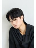 メンズダークアッシュニュアンスパーマ韓国マッシュウルフカット