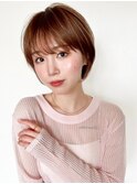 イメチェン ピンクベージュ 前髪 大人ショート 似合わせカット