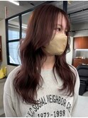ダブルカラーチェリーレッドピンクブラウン韓国レイヤーロング